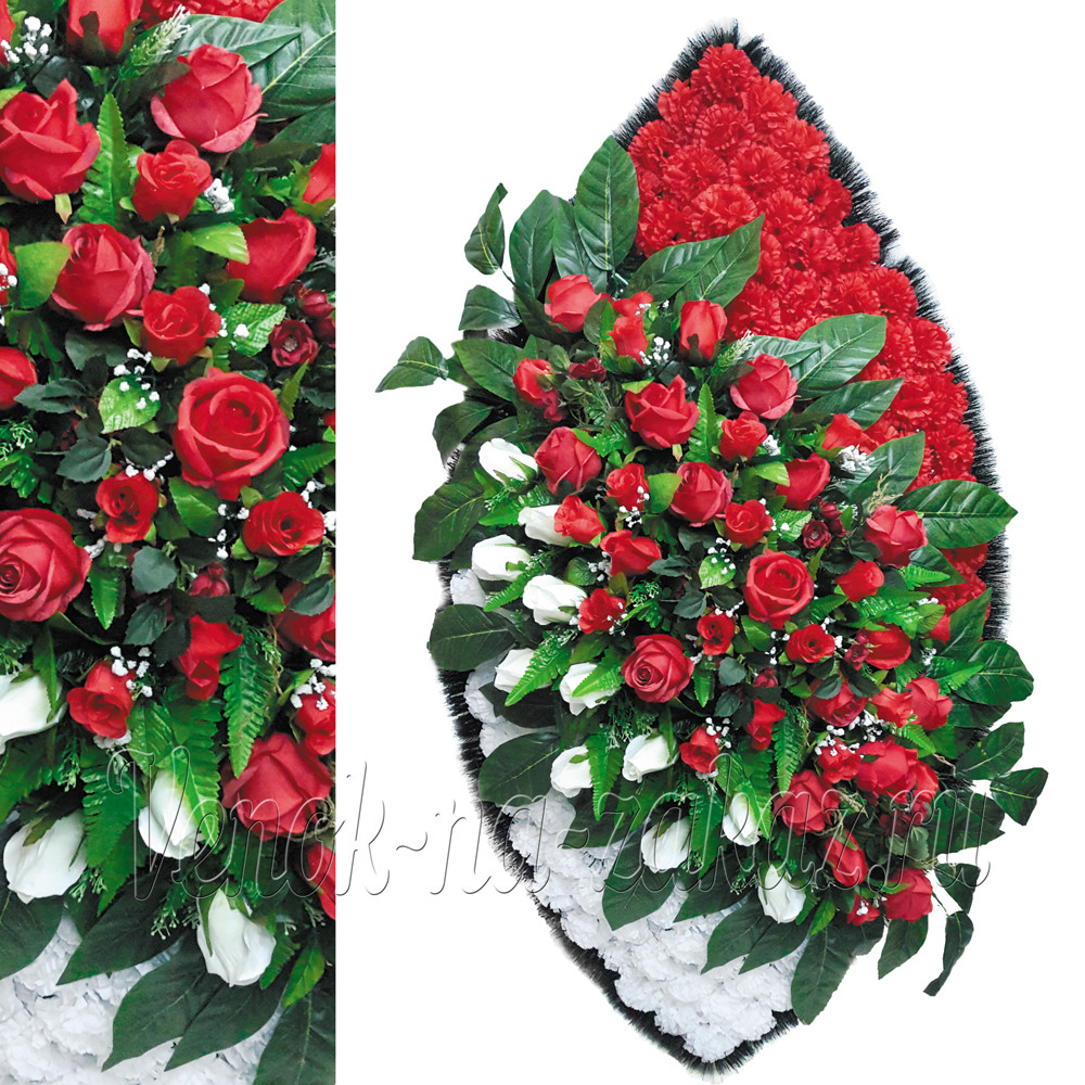 Ритуальные венки из искусственных цветов - Траурный венок "СуперЭлит-3" с красными и белыми розами
