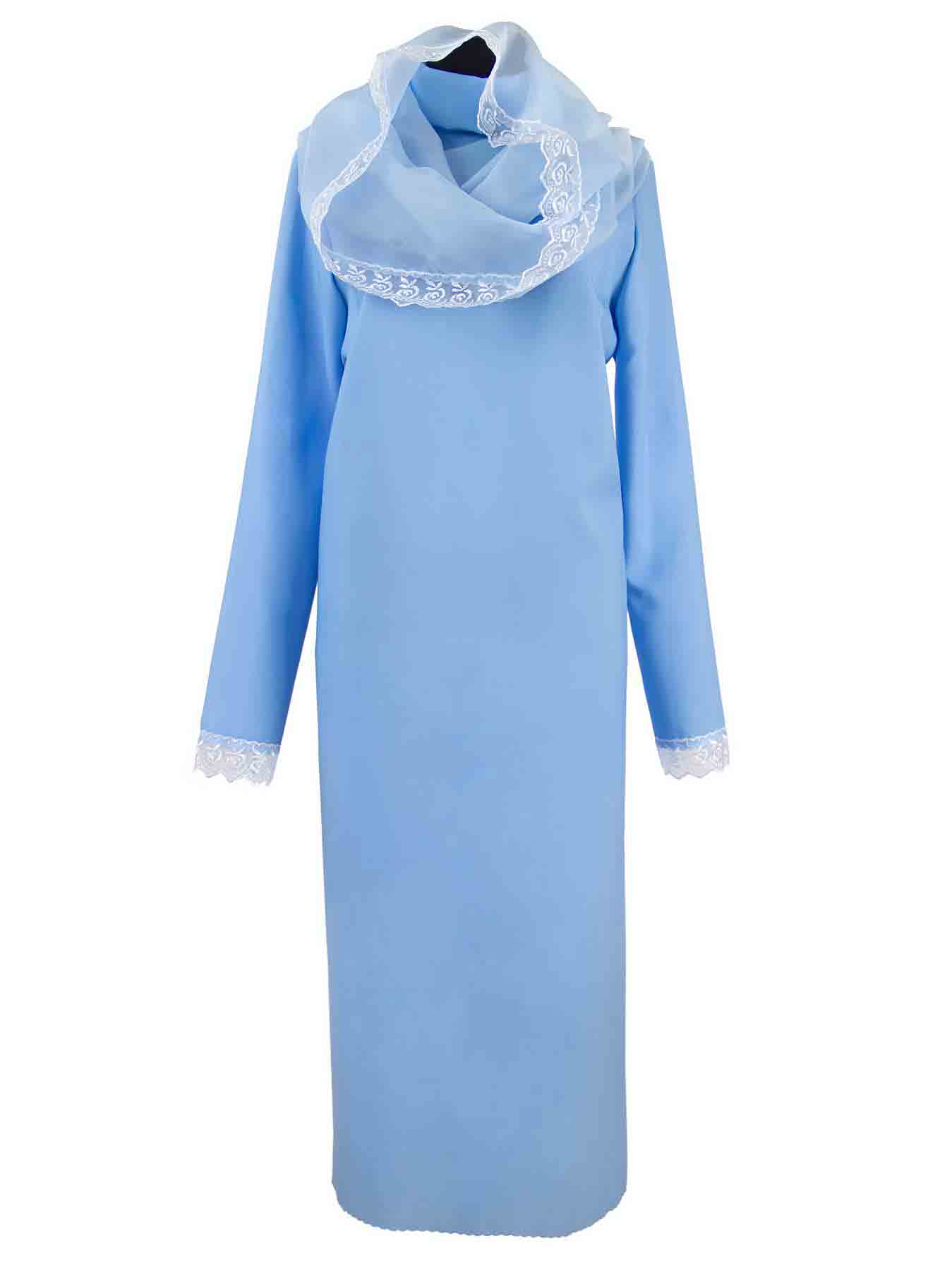 Ритуальное платье с капором из шифона ГОЛУБОЕ - Цена 2300,00 р.
