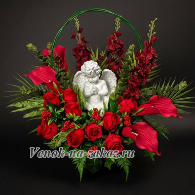 Ритуальная корзина с Ангелом, Красная, Н-60 см D 60×40 см