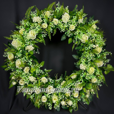 Европейский ритуальный венок с ландышами и розами D-80см