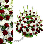 Большая траурная корзина из роз, хризантемы и веток Вероники №6
