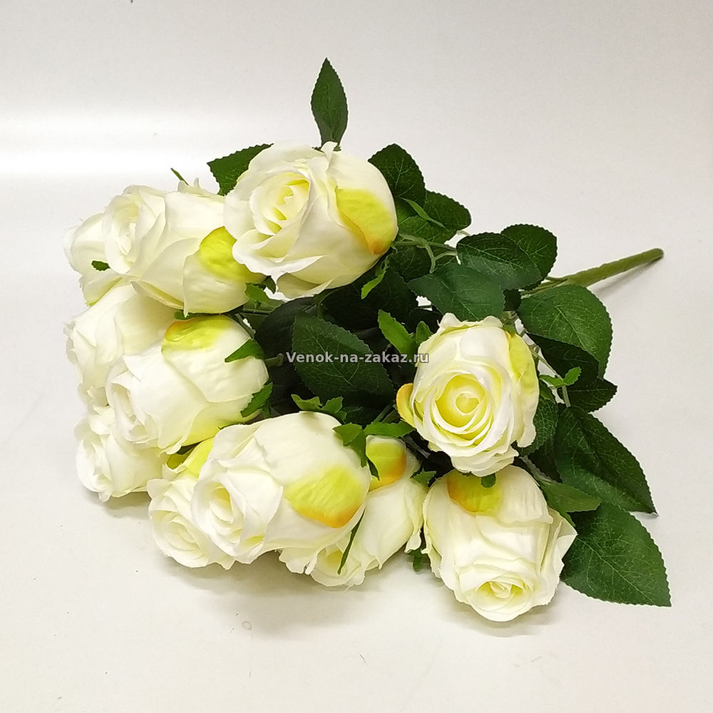 Букет роз "Приора" белый 49см. - Искусственные цветы в розницу