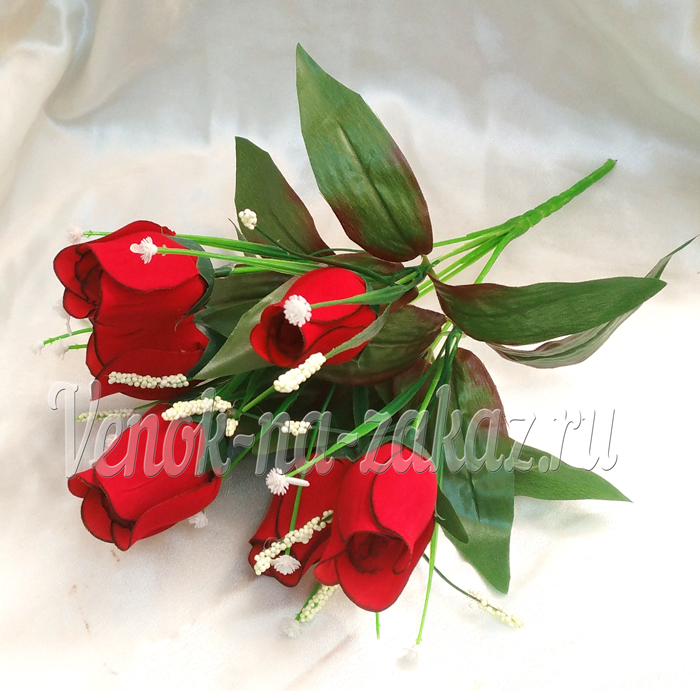 Искусственные цветы - Букет бархатных роз с добавкой 7 голов