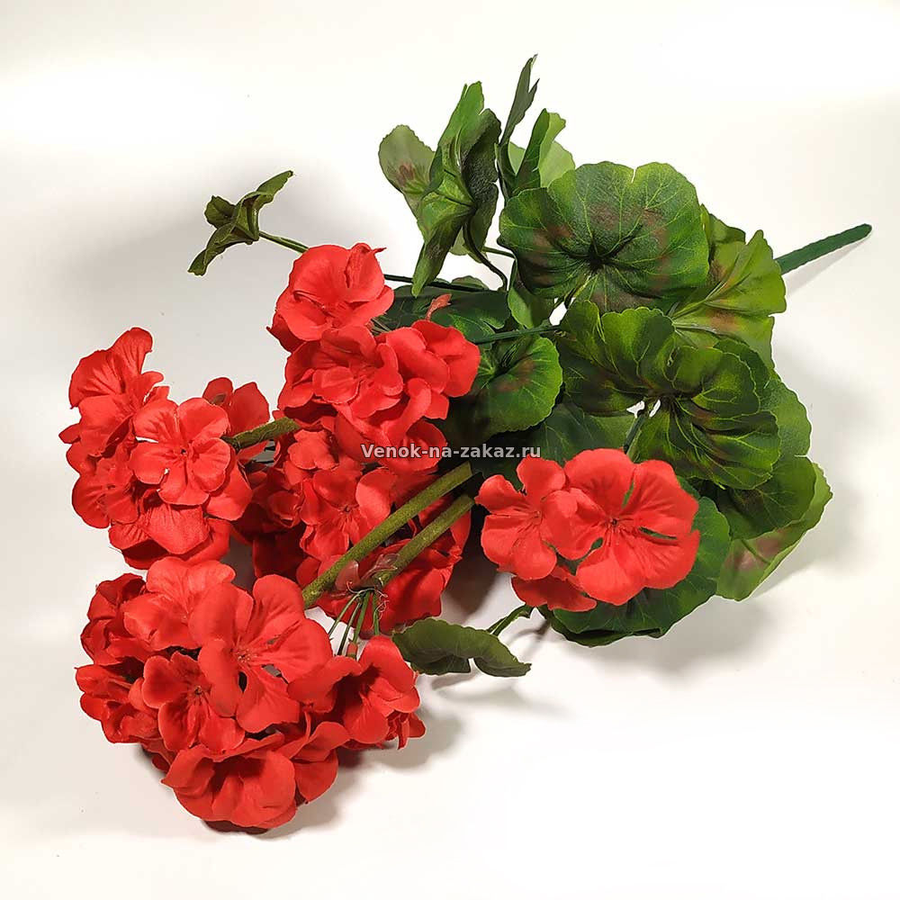Искусственные цветы: Букет герани красной 47см