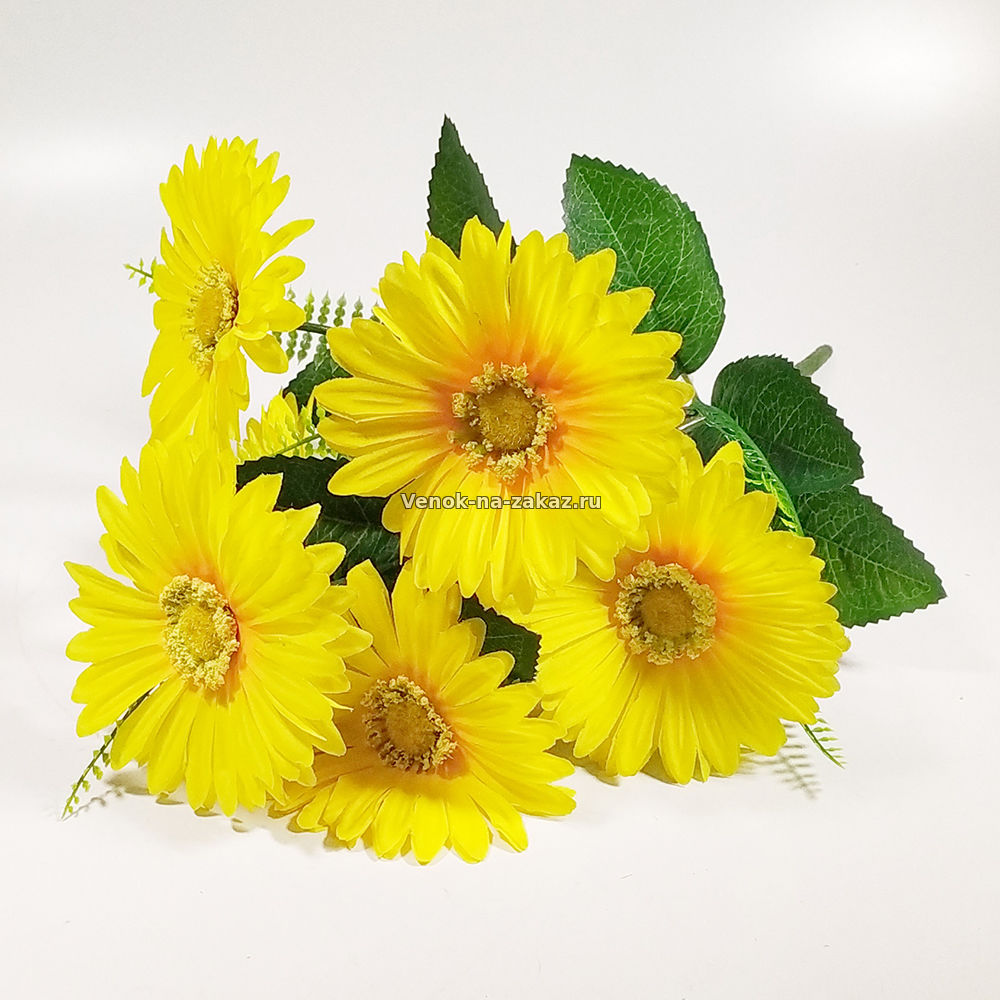 Букет гербер САМБО Желтый 45 см / 6 голов - Искусственные цветы в розницу