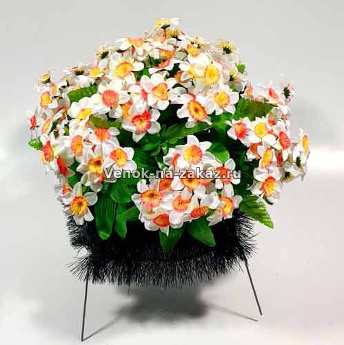 Искусственные цветы на пасху - Клумба "Нарциссы" бело-оранжевые