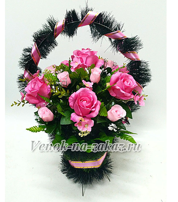 Ритуальная корзина из искусственных цветов с розами - Venok-na-zakaz.ru