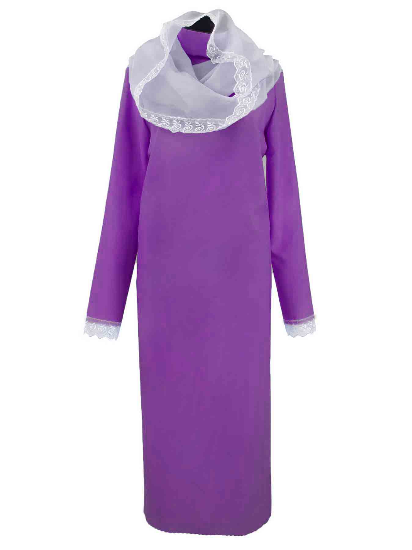Купить ритуальное платье с капором сиреневое для похорон в магазине Venok-na-zakaz.ru