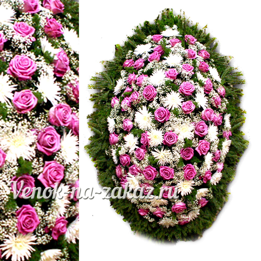 Ритуальный венок из живых цветов - Венок из розовых роз и хризантемы №73