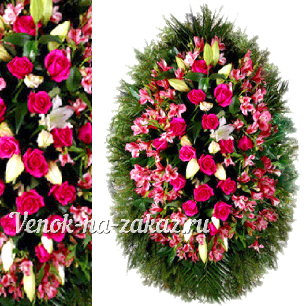 Купить венок из живых цветов в Москве - Венок из живых цветов в розовой гамме №72