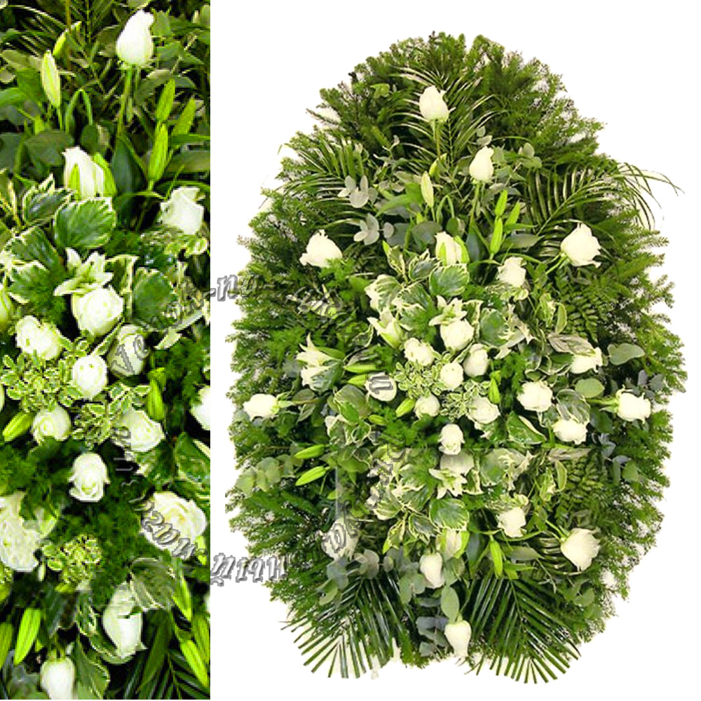 Венки из живых цветов купить недорого в Москве - Венок №53 из белых роз и лилий